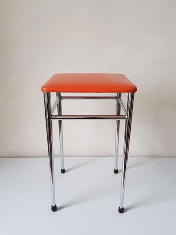 Tabouret en Chrome et simili cuir Orange - 1960-1970
