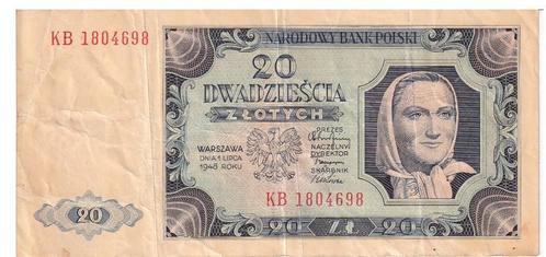 Pologne 20 zlotych, 1948, Timbres & Monnaies, Billets de banque | Europe | Billets non-euro, Billets en vrac, Pologne, Enlèvement ou Envoi