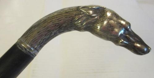 antieke wandelstok hondenkop hazewind alpacazilver  312, Antiek en Kunst, Curiosa en Brocante, Verzenden