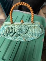 vintage crochet turquoise poignée bois, Enlèvement ou Envoi