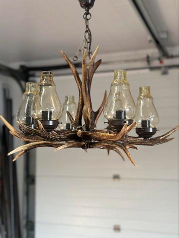 Gewei luster met glas, Enlèvement ou Envoi, Comme neuf