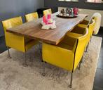 6 gele lederen eetkamer fauteuils, Ophalen, Gebruikt, Overige kleuren, Modern, eetkamerstoelen