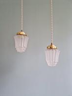 Paar Art Deco hangers van gesatineerd glas, jaren 1920-30, Antiek en Kunst, Ophalen of Verzenden