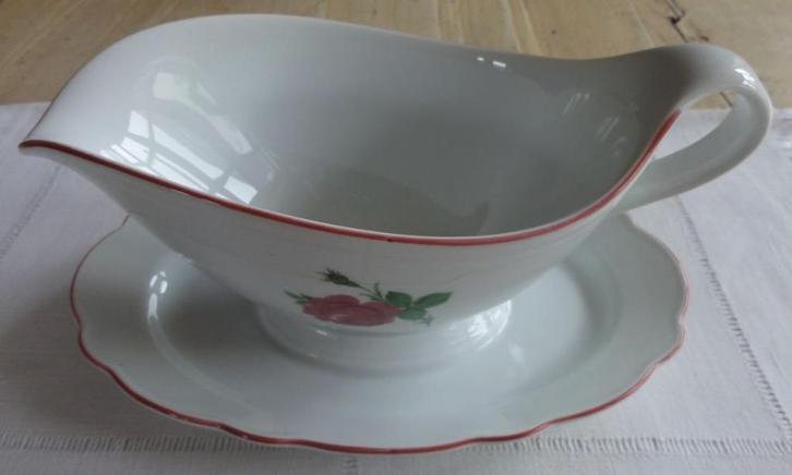Witte brocante sauskom met roze roosje en randjes, Huis en Inrichting, Keuken | Servies, Zo goed als nieuw, Overige typen, Overige stijlen