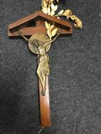 Houten kruis met jezus uit koper, Antiek en Kunst, Ophalen of Verzenden