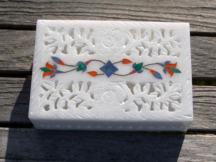 Marmeren doosjes Pietra dura uit India , Agra, Antiek en Kunst, Curiosa en Brocante, Ophalen of Verzenden