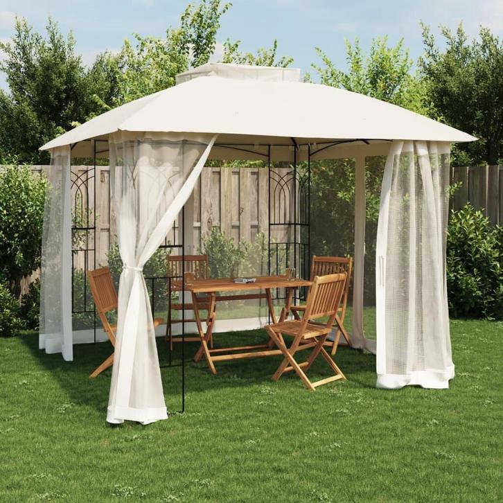 Prieel zijwanden van gaas en dubbel dak 2,94x2,94 m, Tuin en Terras, Overkappingen, Nieuw, Tuinpaviljoen, Verzenden