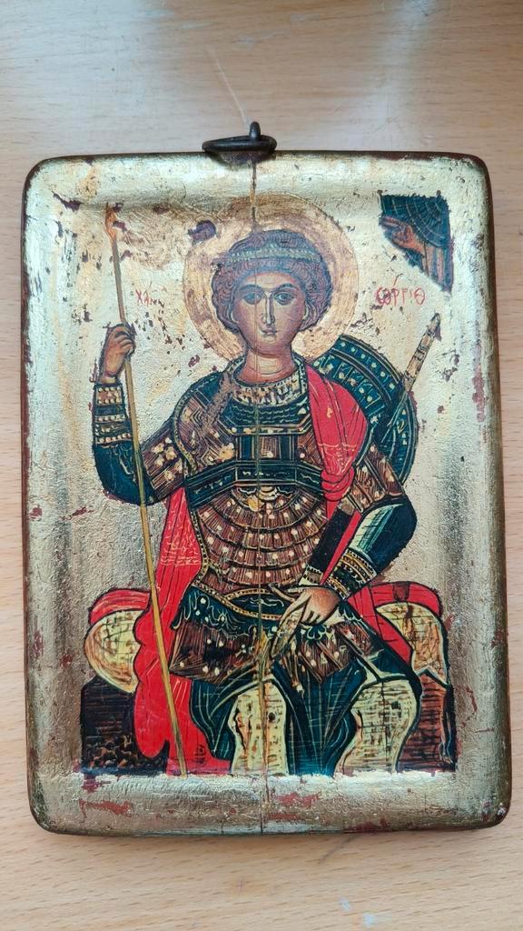 Handbeschilderde icoon van Sint Joris – Tvorcheski fond SBH, Antiek en Kunst, Antiek | Religieuze voorwerpen, Ophalen of Verzenden