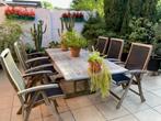 Tuintafel met 6 stoelen, tropisch hout, Ophalen, Gebruikt, 6 zitplaatsen, Tuinset