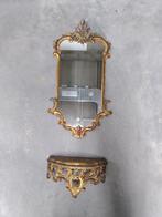 Vintage goudkleurige spiegel met tablet, Antiek en Kunst, Antiek | Spiegels, Ophalen of Verzenden