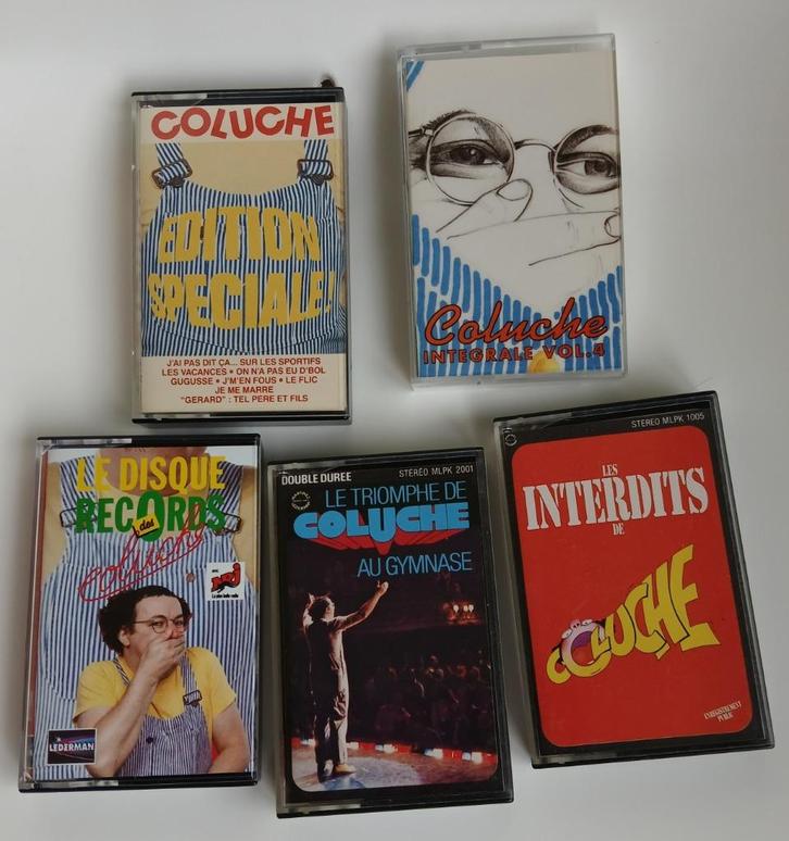 Cinq cassettes audio: Coluche, Cd's en Dvd's, Cassettebandjes, Gebruikt, Origineel, Humor en Cabaret, 2 t/m 25 bandjes, Ophalen