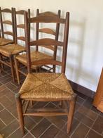 Zes stevige houten stoelen, Huis en Inrichting, Stoelen, Vijf, Zes of meer stoelen, Sober - robuust, Riet of Rotan, Gebruikt