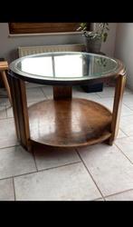 Ronde tafel met glazen werkblad POTK, Comme neuf, 50 à 100 cm, Cerisier, Rond