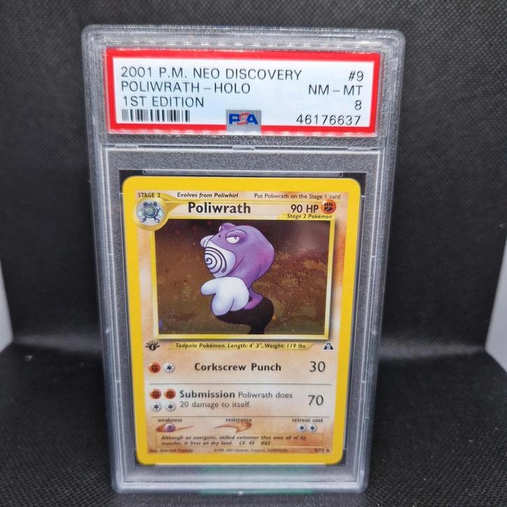 Poliwrath Holo 1st Edition Holo Neo Discovery PSA 8, Hobby en Vrije tijd, Verzamelkaartspellen | Pokémon, Ophalen of Verzenden