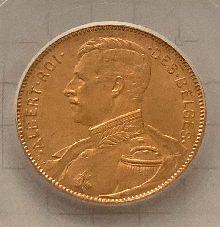Goud 20fr 1914 in PCGS MS65 slab, Postzegels en Munten, Munten | Europa | Niet-Euromunten, Losse munt, België, Goud, Ophalen of Verzenden