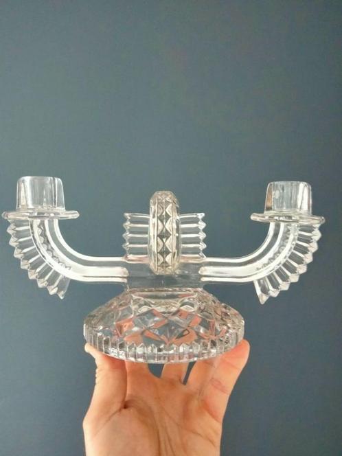 20s 30s Art Deco glazen kandelaar glas, Antiquités & Art, Antiquités | Bougeoirs, Verre, Enlèvement ou Envoi