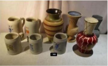 Mooie Partij van Oude Keramieke Bierkruiken en Vazen beschikbaar voor biedingen