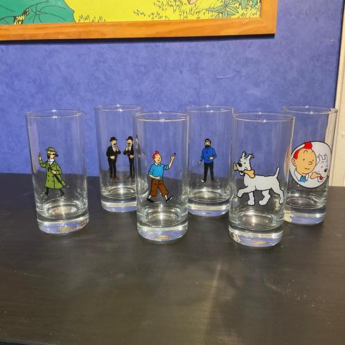 Tintin - Rare série de 6 verres "Wavery" du Lombard 1980, Verzamelen, Stripfiguren, Zo goed als nieuw, Gebruiksvoorwerp, Kuifje