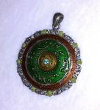 kettinghanger bloem bruin en groen met blauwe strass, Overige materialen, Bruin, Verzenden, Nieuw