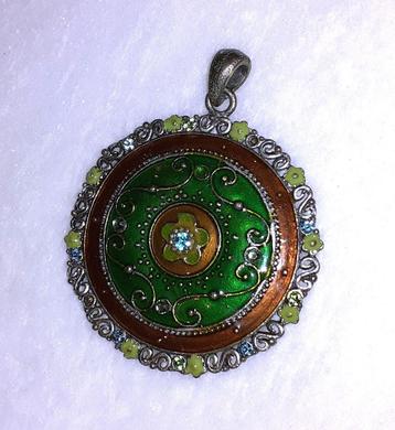 kettinghanger bloem bruin en groen met blauwe strass beschikbaar voor biedingen