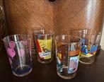 4 glazen met tekening, Ophalen, Gebruikt, Waterglas