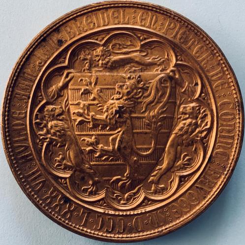 Gedenkpenning standbeeld Brugge 1887 - verguld brons, Postzegels en Munten, Penningen en Medailles, Brons, Ophalen of Verzenden