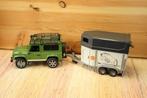 Bruder jeep Land Rover Defender met paardentrailer, Kinderen en Baby's, Ophalen of Verzenden, Zo goed als nieuw