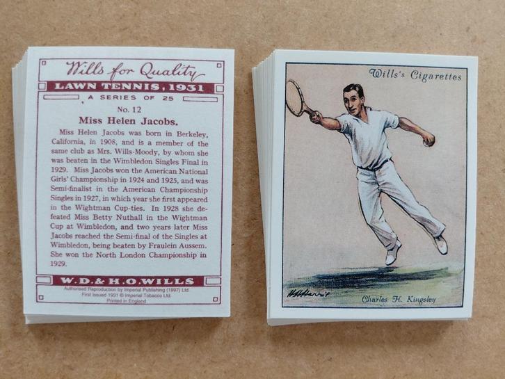 Lawn tennis 1931 complete set 25 chromos REPRINT 1997, Verzamelen, Sportartikelen en Voetbal, Zo goed als nieuw, Poster, Plaatje of Sticker