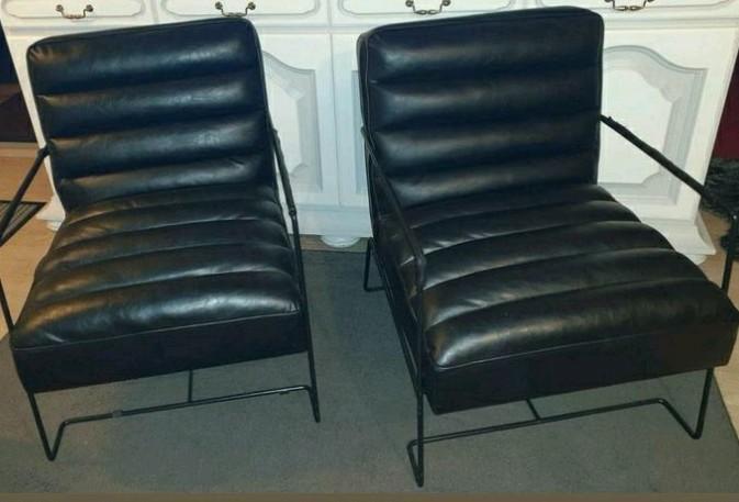 MARANELLO  twee leren fauteuils 
NIEUW, Huis en Inrichting, Stoelen, Nieuw, Twee, Leer, Metaal, Zwart, Ophalen