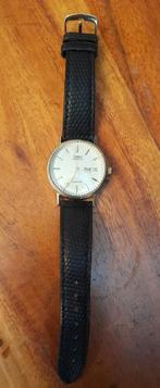 Vintage Timex Indiglo 30m horloge met zwart lederen band, Staal, Polshorloge, Ophalen of Verzenden, Leer
