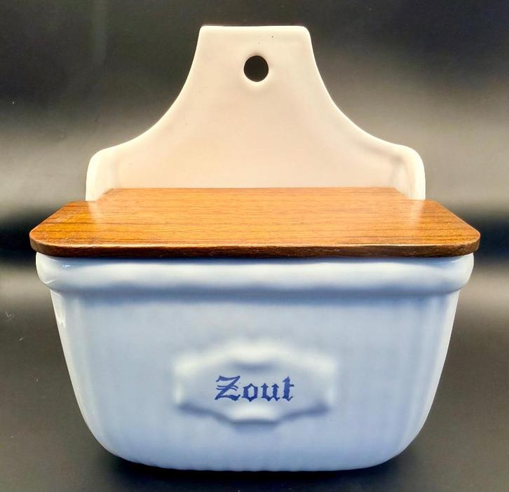 Vintage Wandzoutvat Delfts Blauw met Houten Deksel, Antiek en Kunst, Antiek | Keramiek en Aardewerk, Ophalen of Verzenden