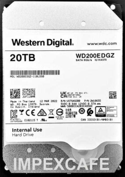Western Digital 20TB 7.2K SATA 6Gb/s 3.5" Internal Hard Driv, Computers en Software, Harde schijven, Nieuw, Desktop, Intern, HDD