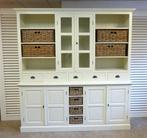 Prachtige witte landelijke vitrine buffetkast, Huis en Inrichting, Ophalen, 200 cm of meer, Grenenhout, Zo goed als nieuw