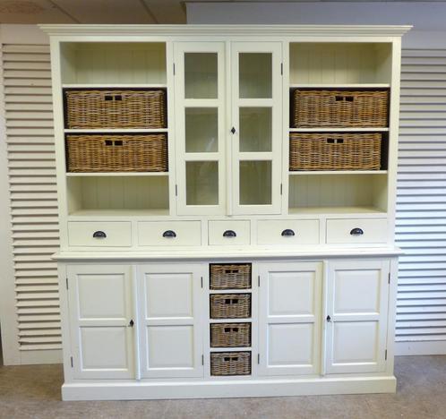 Prachtige witte landelijke vitrine buffetkast, Huis en Inrichting, Kasten | Vitrinekasten, Zo goed als nieuw, 200 cm of meer, 200 cm of meer