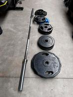 120kg Olympische Gewichten + Olympische Barbell 220cm ,20kg, Sport en Fitness, Fitnessmaterialen, Halterschijven, Gebruikt, Ophalen
