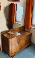 Coiffeuse vintage en bois avec miroir galbé, Ophalen, Hout
