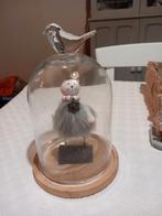 2 cloches avec  socle et lapin bois et fourrure artisana, Ophalen, Zo goed als nieuw