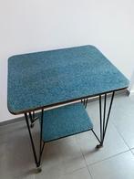 Vintage blauwe bijzettafel, Ophalen, Gebruikt, Metaal of Aluminium, 55 tot 75 cm