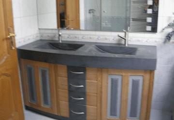 Meuble de salle de bains en chêne et évier massif en pierre, Huis en Inrichting, Badkamer | Badkamermeubels, Gebruikt, Ophalen