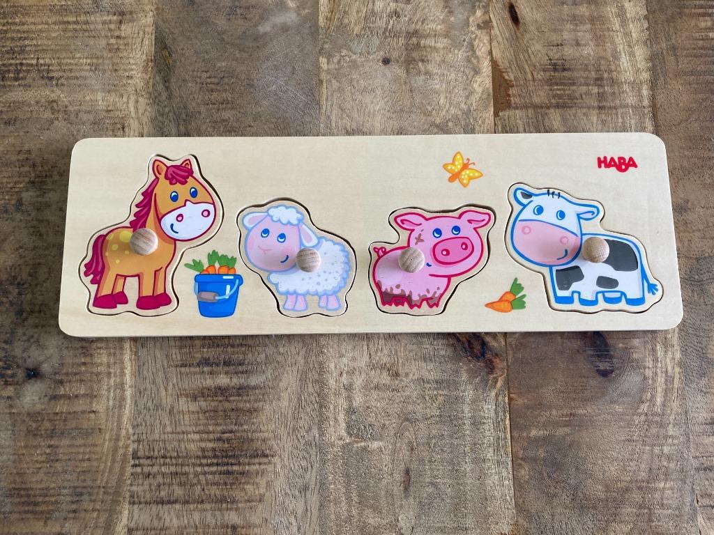 Houten legpuzzel boerderij - Haba, Enlèvement ou Envoi, Utilisé, 6 mois à 2 ans, Moins de 10 pièces