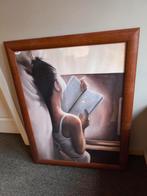 Joli cadre en bois représentant une femme qui lit un livre, Ophalen, Zo goed als nieuw, Hout
