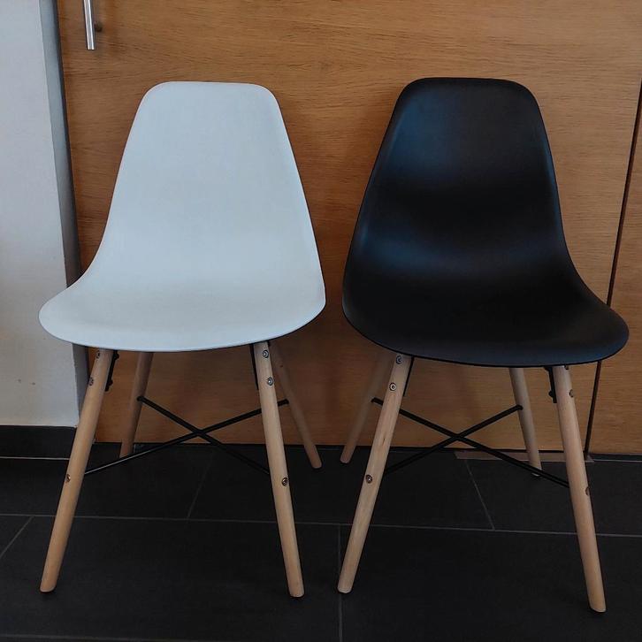 Eetkamerstoelen scandinavische look, Huis en Inrichting, Stoelen, Gebruikt, Vijf, Zes of meer stoelen, Hout, Kunststof, Wit, Ophalen