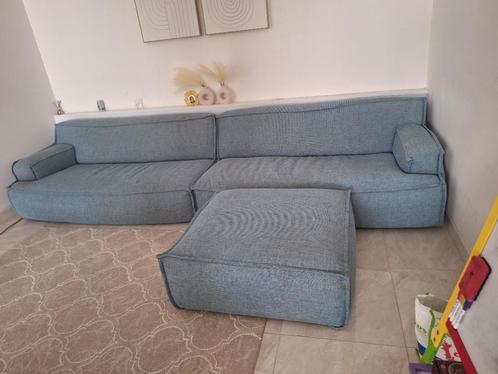 Bankstel 3,80 m + poef, Huis en Inrichting, Zetels | Zetels, Gebruikt, Rechte bank, Vierpersoons of meer, 300 cm of meer, 75 tot 100 cm