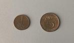 Nederland : 2 (gebruikte) munten : 1 ct (1950) - 5 ct (1977), Ophalen of Verzenden, Koningin Juliana, Setje