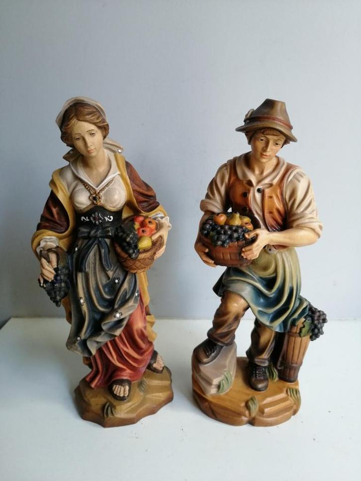Koppel houtgesneden figuren Josef Neurauter, Verzamelen, Beelden en Beeldjes, Ophalen of Verzenden