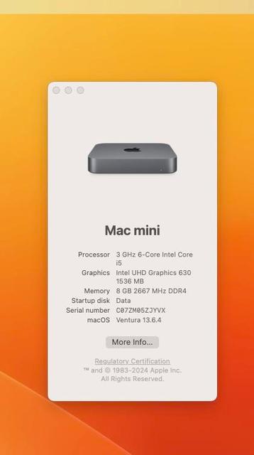 Mac mini i5 8 Go ssd 250 Go (2019)