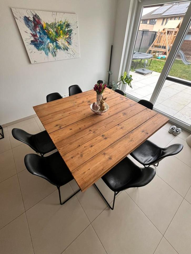 Steigerhouten tafel met stalen onderstel, Huis en Inrichting, Tafels | Eettafels, Zo goed als nieuw, 150 tot 200 cm, 150 tot 200 cm