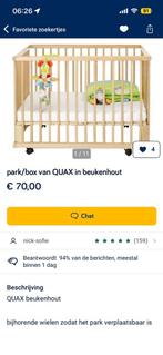 Park/box QUAX in beukenhout, Kinderen en Baby's, Ophalen, Gebruikt, Rechthoekig, In hoogte verstelbaar