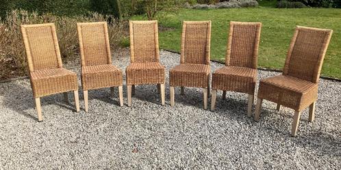Set van 6 rieten stoelen, Huis en Inrichting, Stoelen, Gebruikt, Vijf, Zes of meer stoelen, Hout, Riet of Rotan, Bruin, Ophalen