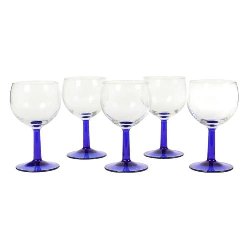 Arcoroc Wijnglazen Kobalt Blauwe Voet Frankrijk Jaren 80, Verzamelen, Glas en Drinkglazen, Gebruikt, Overige typen, Ophalen of Verzenden